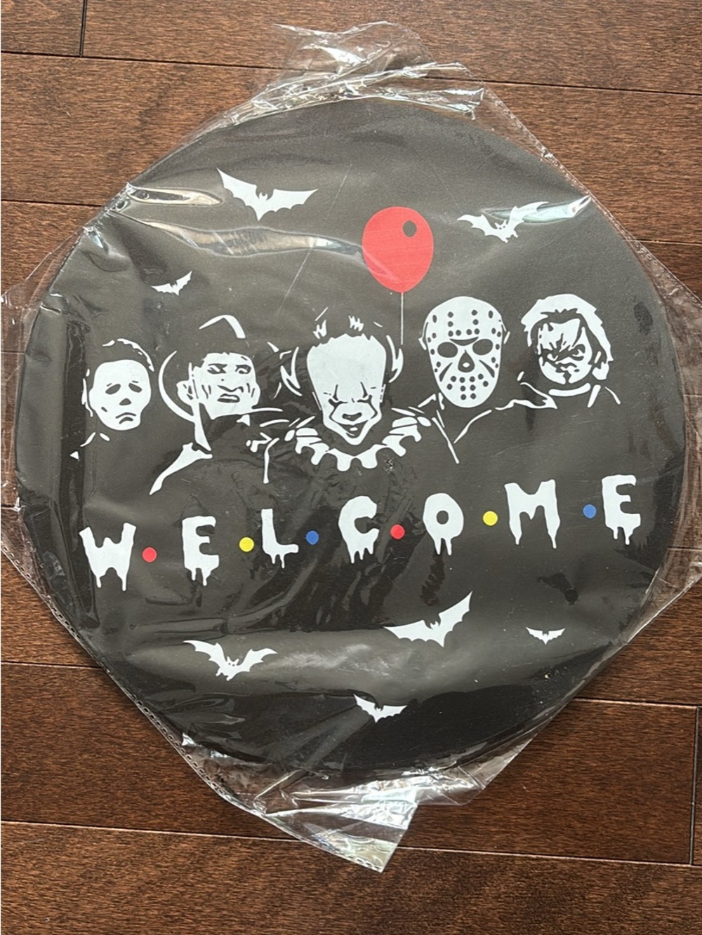 Welcome Horror Characters Round Door sign Black